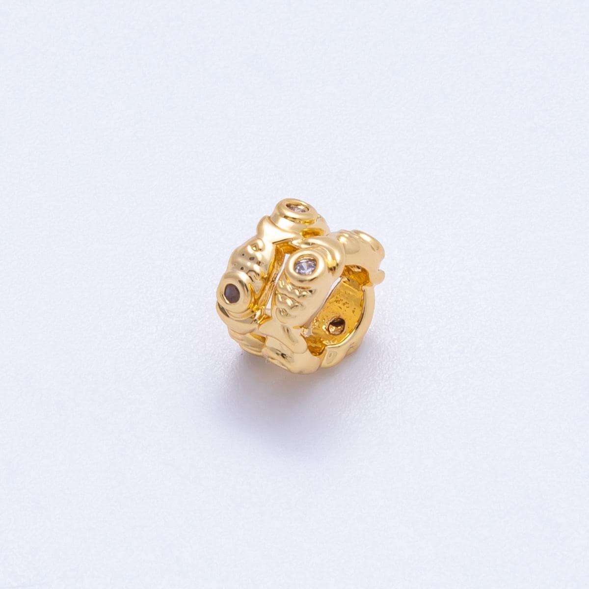18k gold filled 7mm round beaded Micro Pave Fish Design outline spacer donut bead | Beads-00166