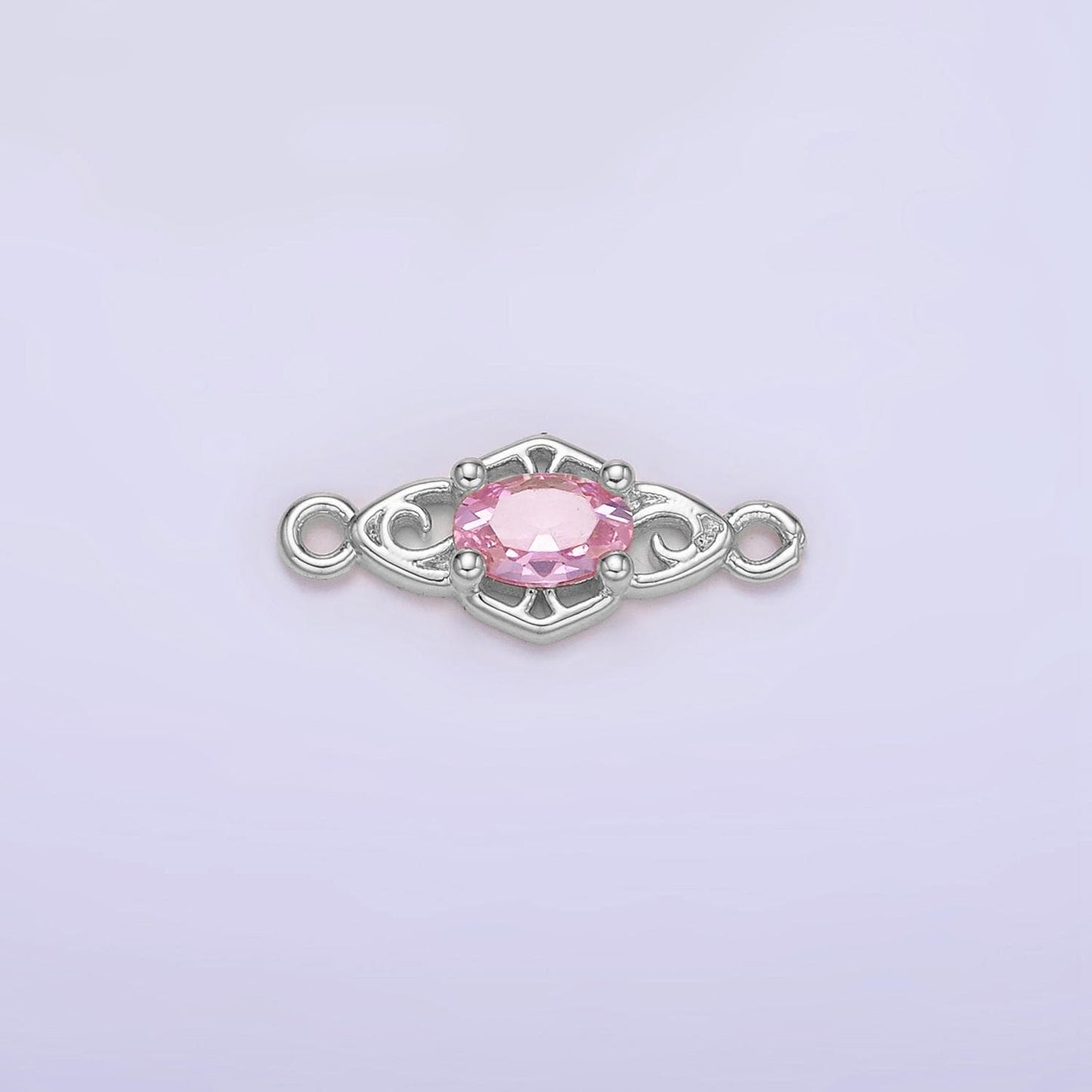 Mini Diamond Cubic Zirconia Charm Connector Silver Plated 7.2mm Clear, Pink, Purple CZ Link Connector | Connectors-00011