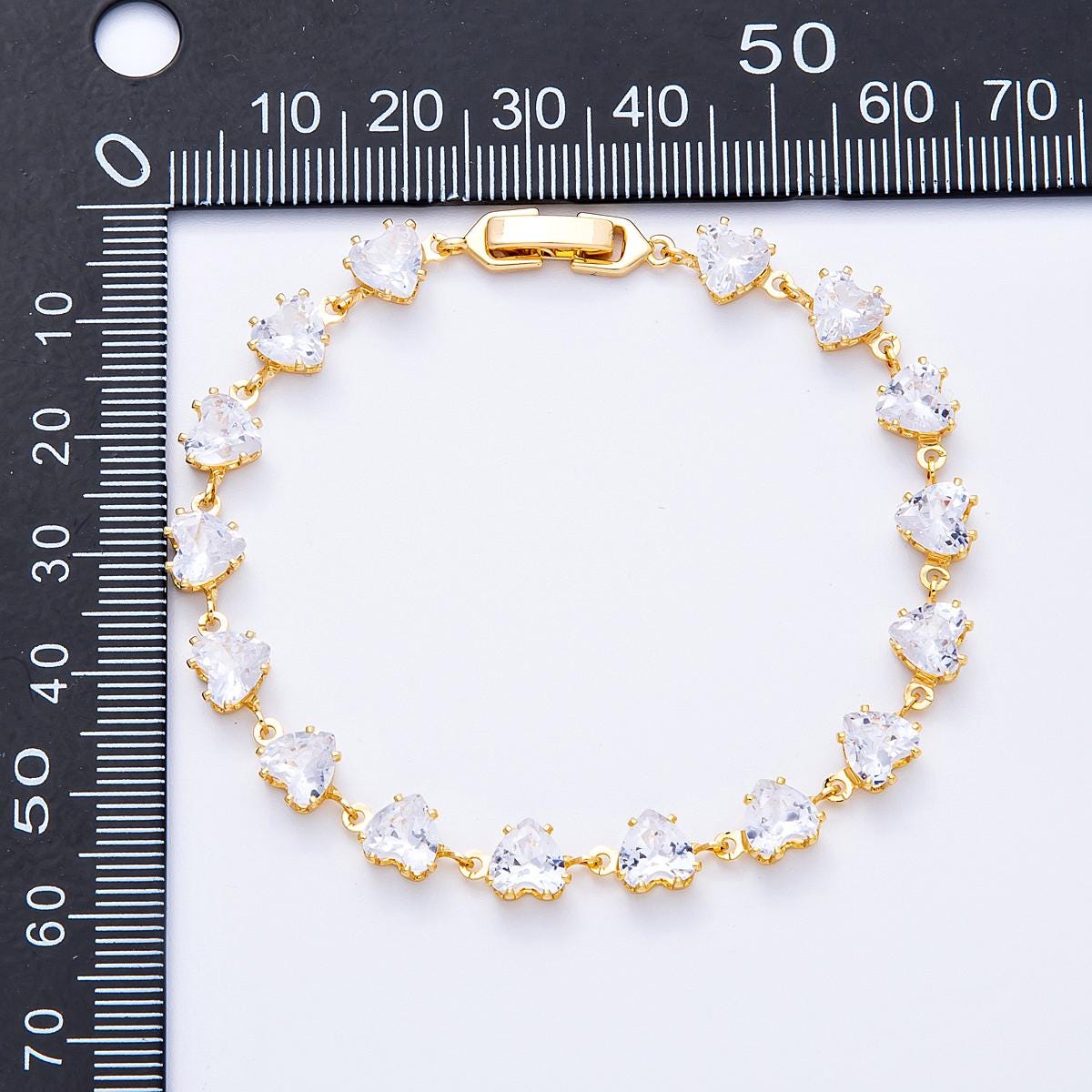 18K Gold Filled 7mm Clear, Pink CZ Heart Tennis Chain 7 Inch Bracelet | WA-04216