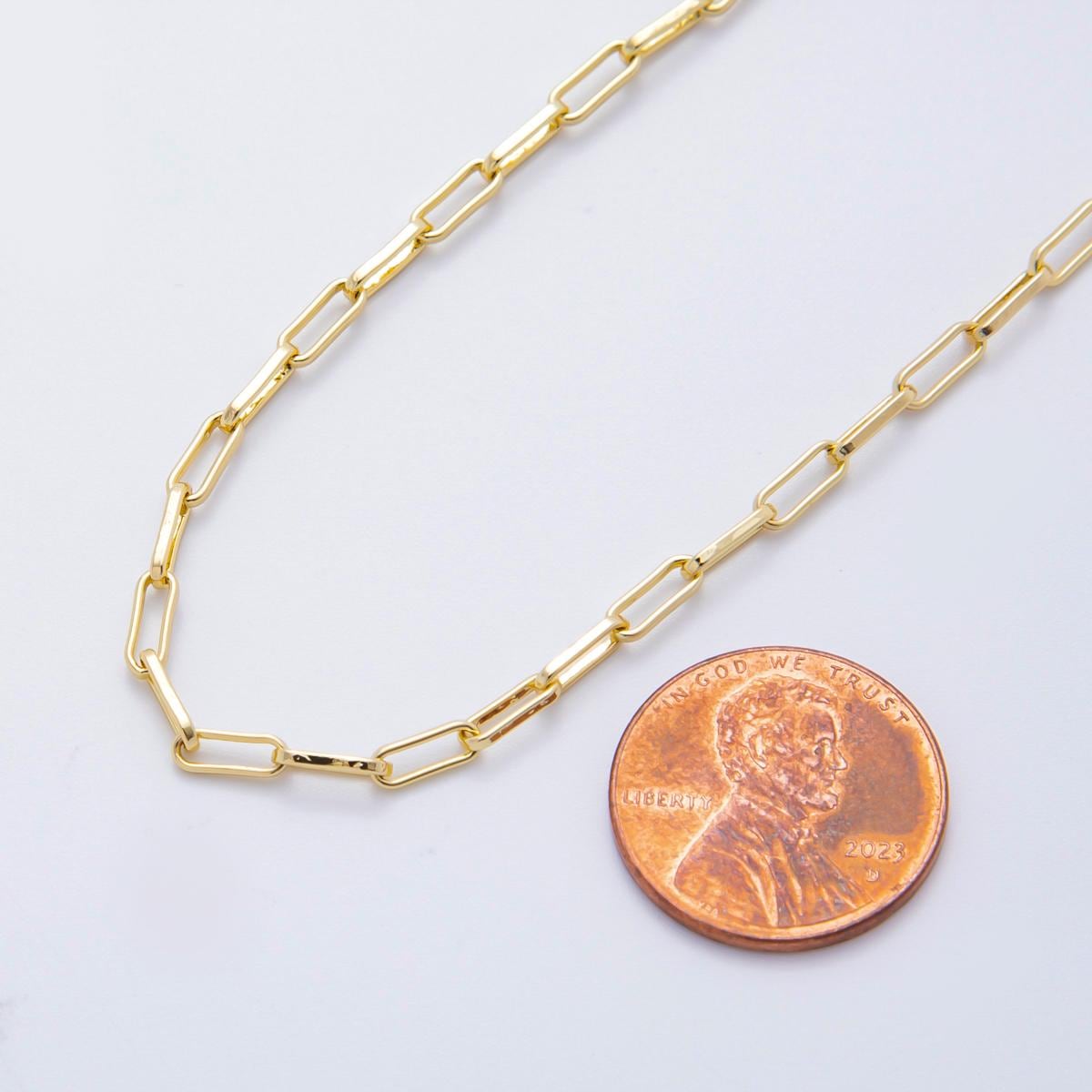 Gold Paper Clip Chain Necklace 16, 18, 20 Inch Dainty Minimalist Layering for Charm Necklace Supply WA4154