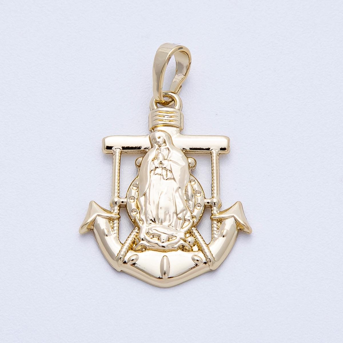 14k Gold Filled 23.2mm Virgin Mary Anchor Pendant Our Lady of Guadalupe Necklace Religious Faith Charm Hope Protection Gift | CHARMS-00454