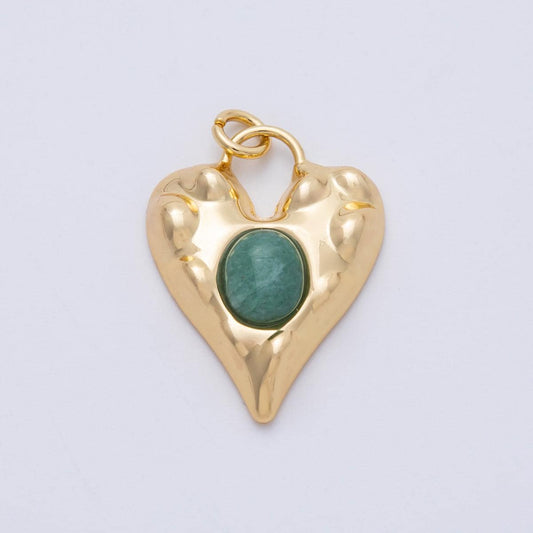18k Gold Filled 31.2mm Molten Heart Charm with Green Aventurine Textured Love Jewelry Gift for Her DIY Supply for Necklace | CHARMS-00464