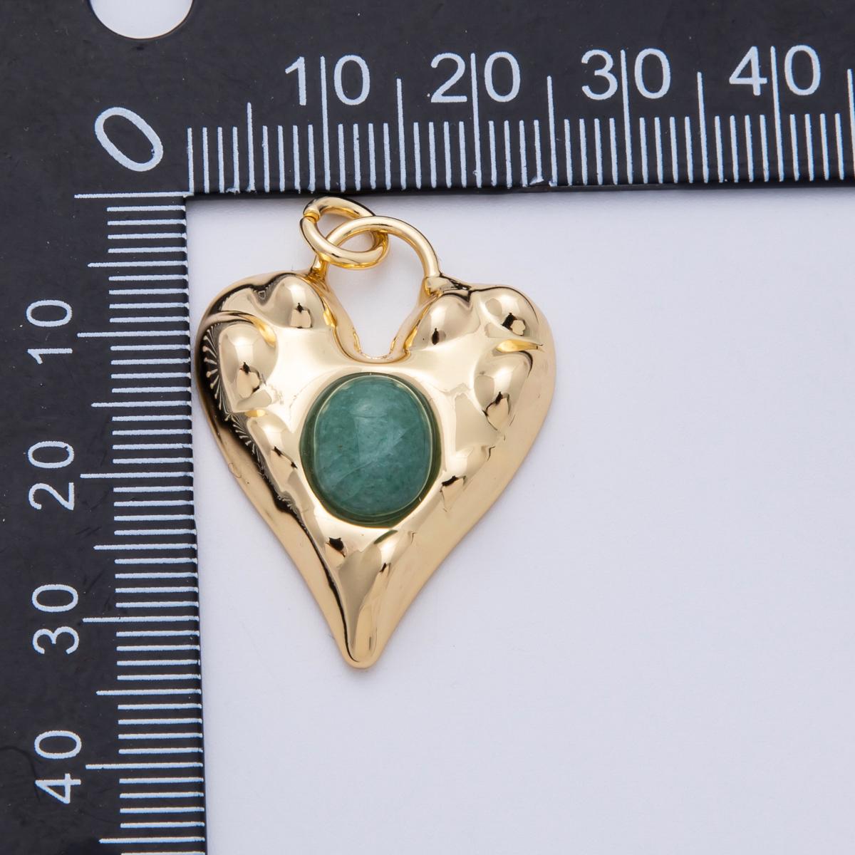 18k Gold Filled 31.2mm Molten Heart Charm with Green Aventurine Textured Love Jewelry Gift for Her DIY Supply for Necklace | CHARMS-00464