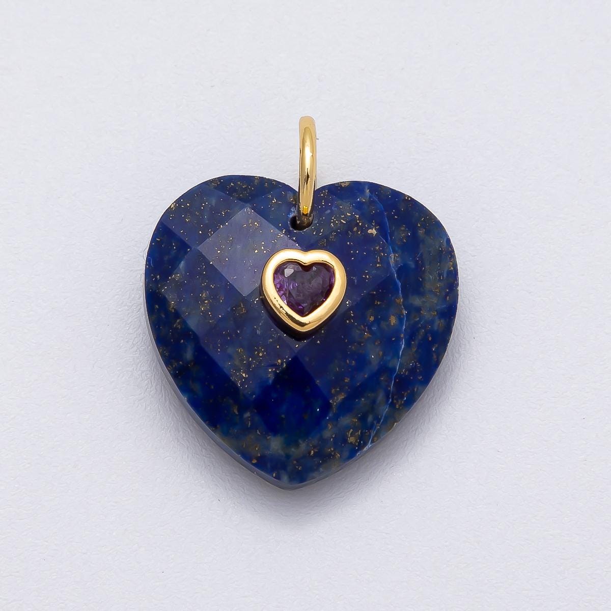 18k Gold Filled 20mm Faceted Gemstone Heart Pendant Colorful CZ Stone charms for jewelry pendant, Handmade DIY pendant wholesale Charms-436
