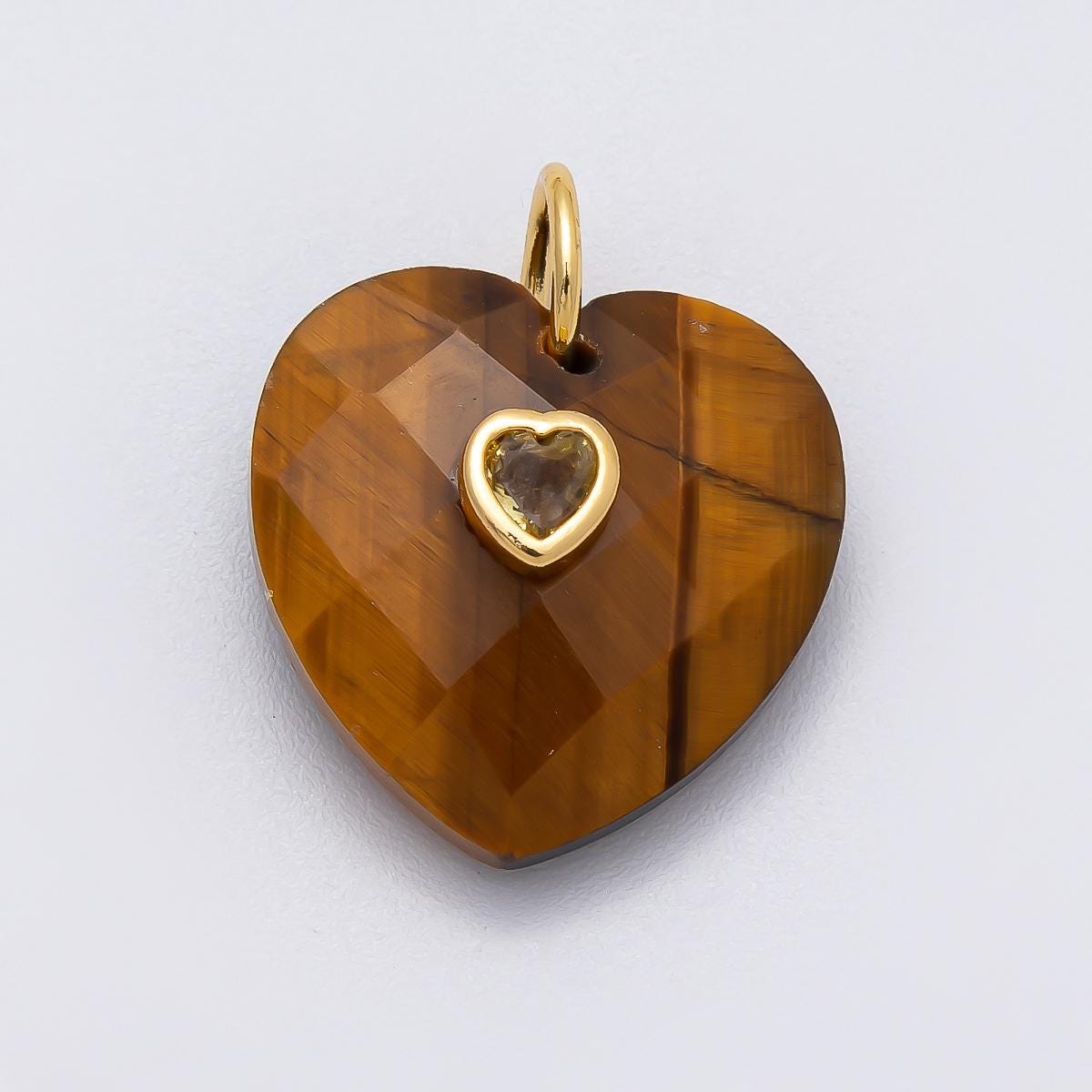 18k Gold Filled 20mm Faceted Gemstone Heart Pendant Colorful CZ Stone charms for jewelry pendant, Handmade DIY pendant wholesale Charms-436