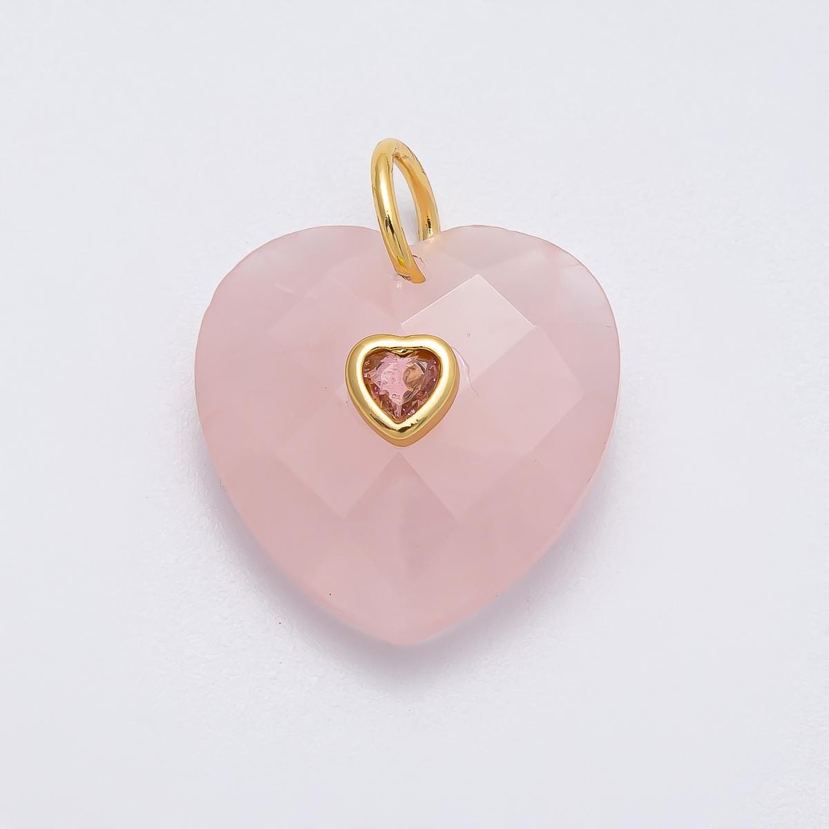 18k Gold Filled 20mm Faceted Gemstone Heart Pendant Colorful CZ Stone charms for jewelry pendant, Handmade DIY pendant wholesale Charms-436