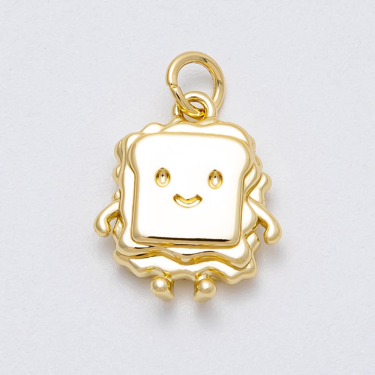 16k Gold Filled 16.7mm Smiley Toast Charm Kawaii Sandwich Bread Jewelry Breakfast Foodie Gift for Her DIY Supply for Necklace | CHARMS-00458