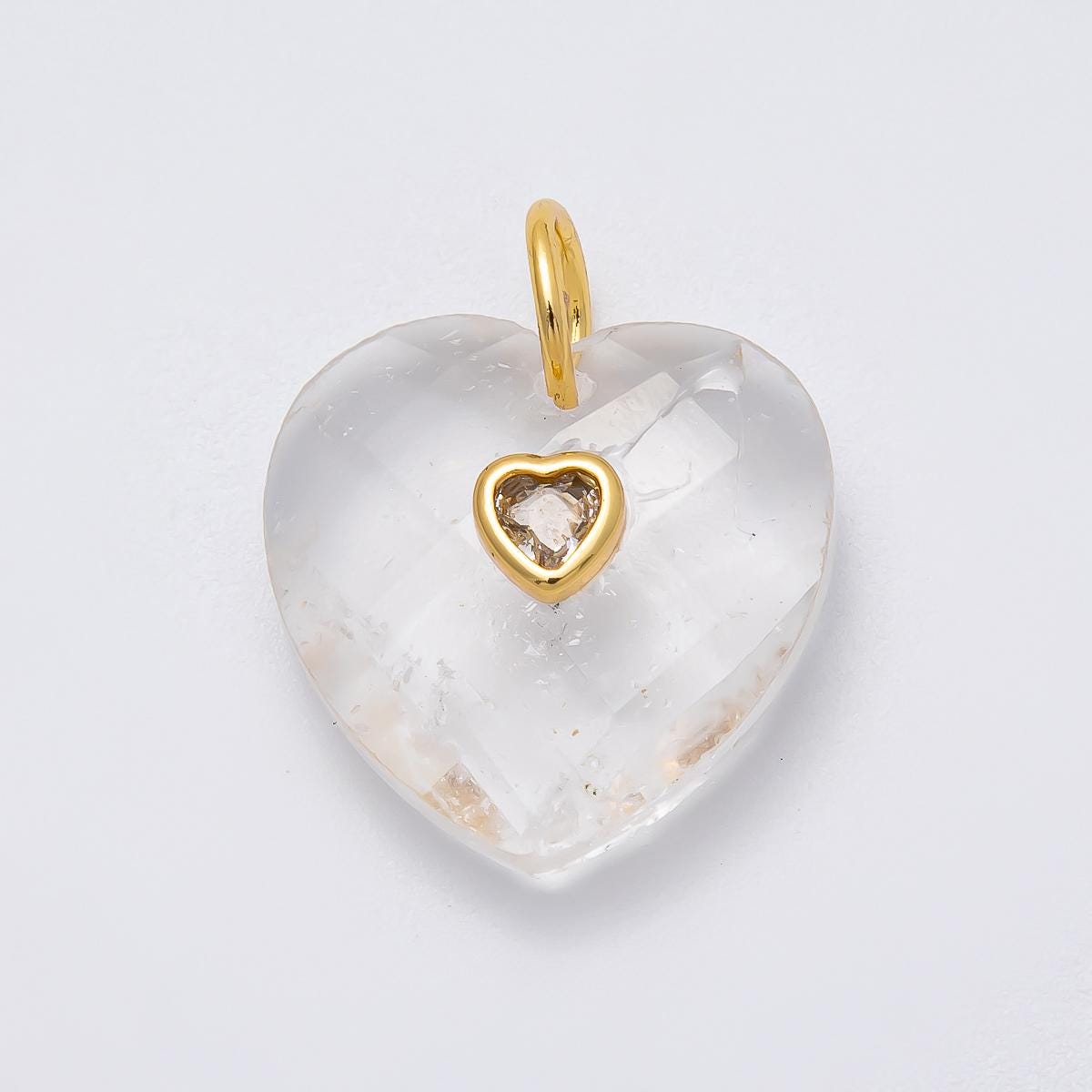 18k Gold Filled 20mm Faceted Gemstone Heart Pendant Colorful CZ Stone charms for jewelry pendant, Handmade DIY pendant wholesale Charms-436