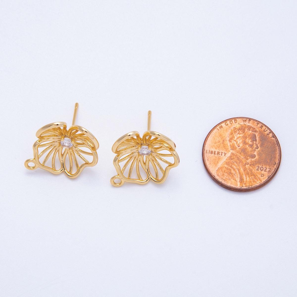 18K Gold Filled Open Flower Stud Earrings Component with Closed Link for Earring Charm Jewelry Supply Findings-00116