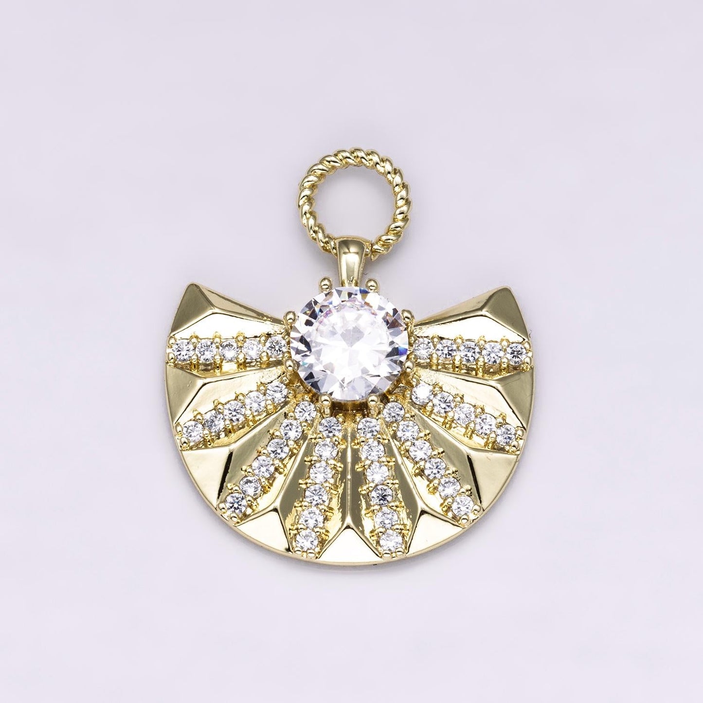 14k Gold Filled 29mm Dainty Sunburst Fan Charm Micro Pave Pendant CZ crystal DIY Jewelry for custom Necklace and Bracelet | CHARMS-00486