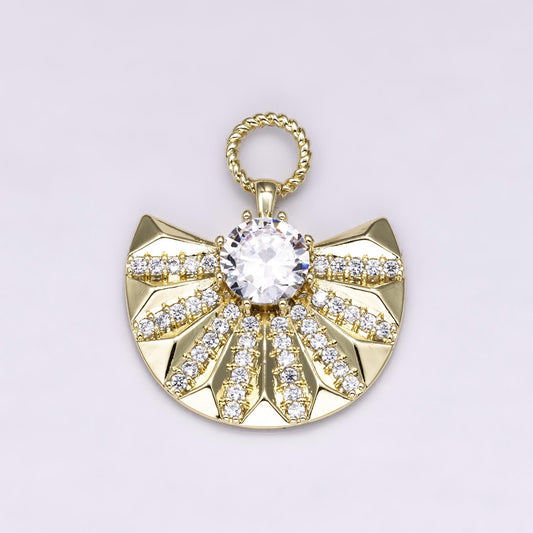 14k Gold Filled 29mm Dainty Sunburst Fan Charm Micro Pave Pendant CZ crystal DIY Jewelry for custom Necklace and Bracelet | CHARMS-00486