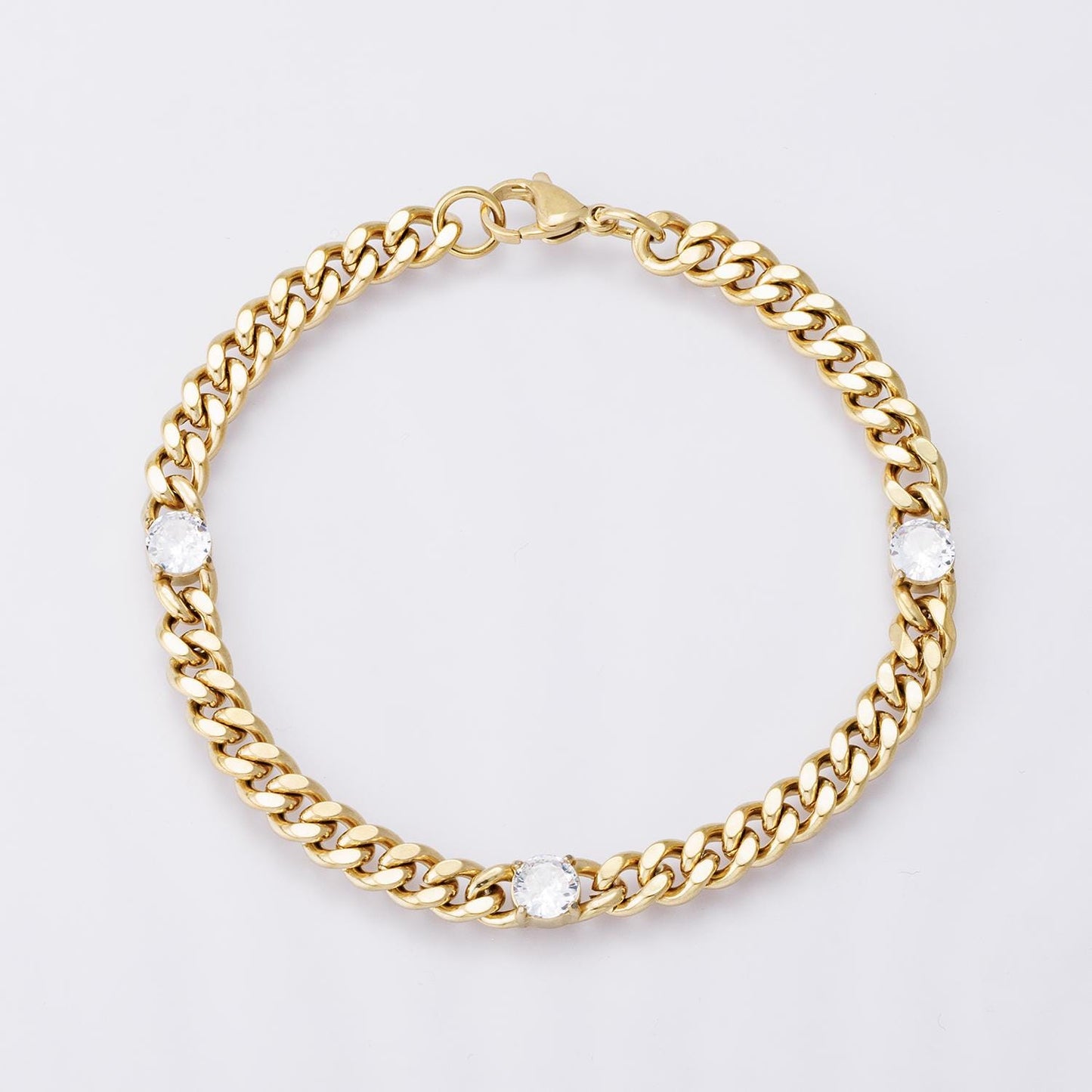 PVD Gold Cuban Link Bracelet with Princess Cut Stones – Statement Chain Jewelry WA-4171