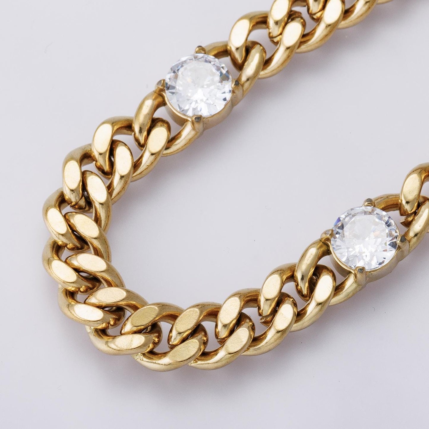 PVD Gold Cuban Link Bracelet with Princess Cut Stones – Statement Chain Jewelry WA-4171