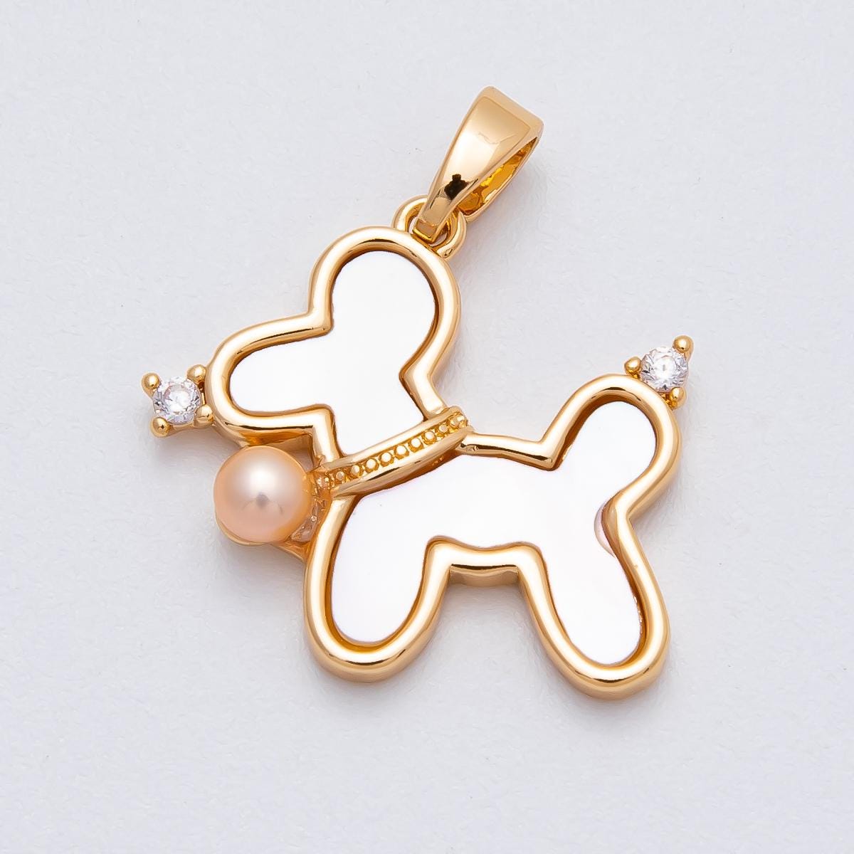 24k Gold Filled Shell Pearl Dog Charm Mini Pet Pendant, Jewelry Supply Charms-00429