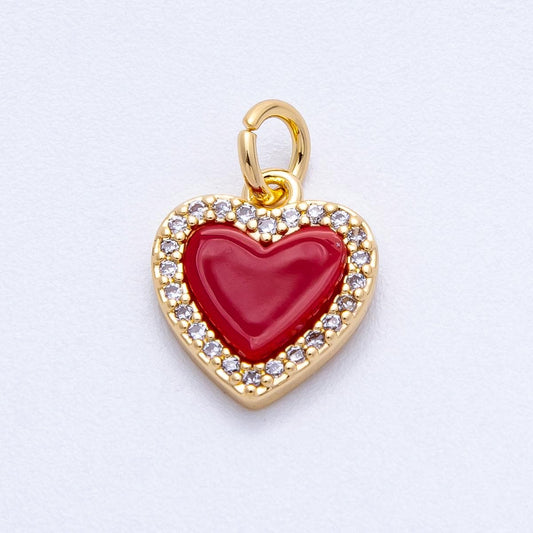 18K Gold Filled 12.5mm Red Enamel Micro Paved CZ Heart Charm Love Pendant DIY Jewelry Supply for custom Necklace and Earrings | CHARMS-00420