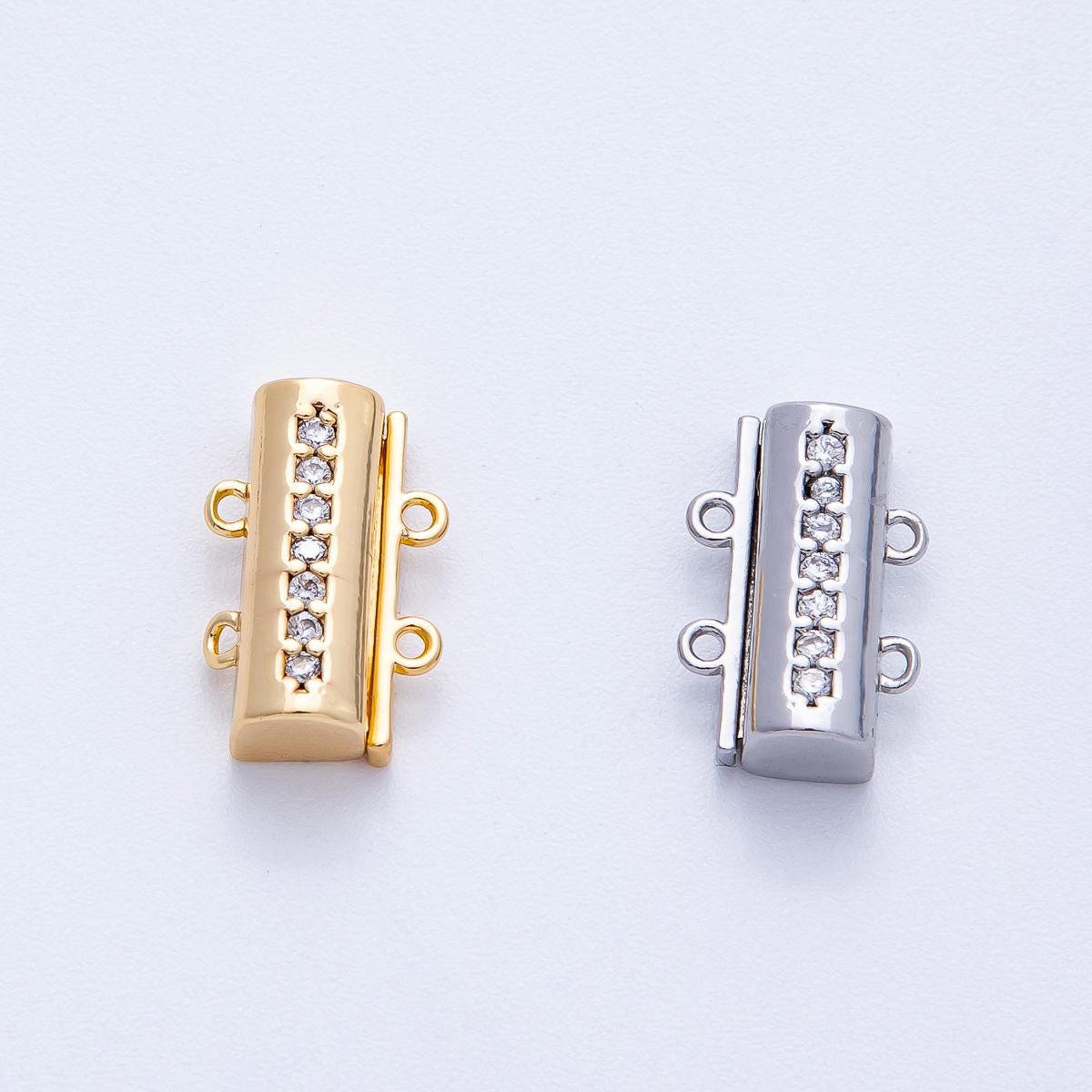 18K Gold Filled 16mm Micro Paved CZ Detangler Finding in Gold & Silver 2-Strand Sparkle DIY Layering Necklace Connector | FINDINGS-00079