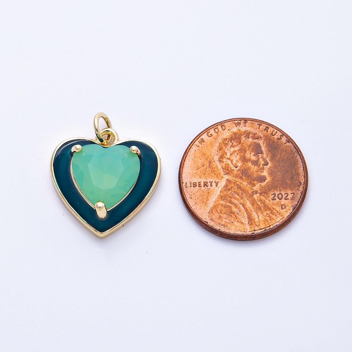 16K Gold Filled 17mm Blue Teal Turquoise CZ Enamel Heart Charm Romantic Love Jewelry DIY Supply for DIY Necklace and Bracelet | Charms-00387