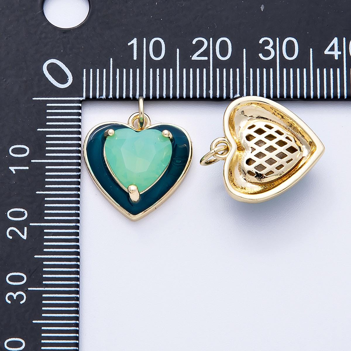 16K Gold Filled 17mm Blue Teal Turquoise CZ Enamel Heart Charm Romantic Love Jewelry DIY Supply for DIY Necklace and Bracelet | Charms-00387