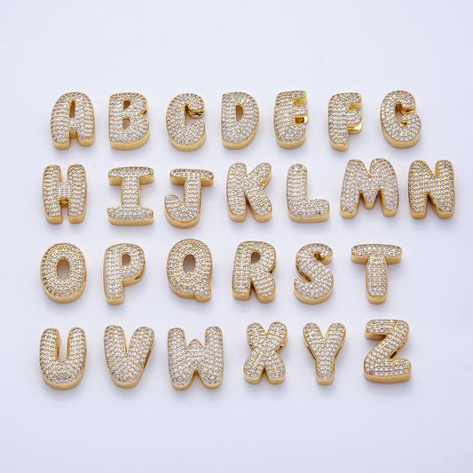 16K Gold Filled 21mm Chubby Micro Paved CZ Initial Letter A-Z Alphabet Personalized Bead for Cord Jewelry DIY Personalized | Beads-00167