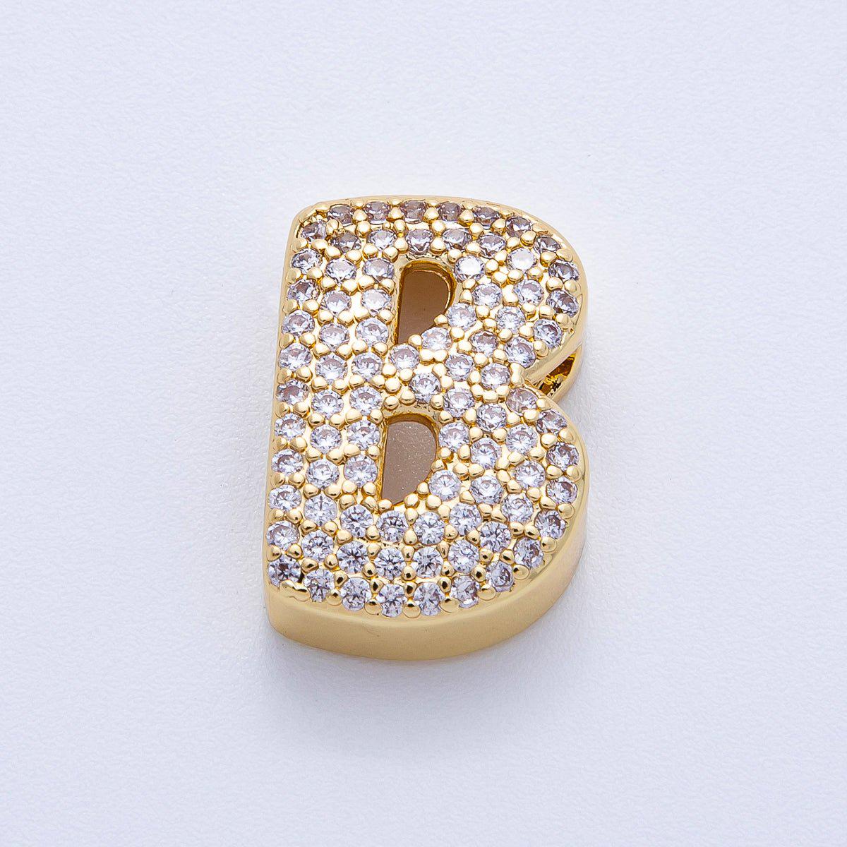 16K Gold Filled 21mm Chubby Micro Paved CZ Initial Letter A-Z Alphabet Personalized Bead for Cord Jewelry DIY Personalized | Beads-00167