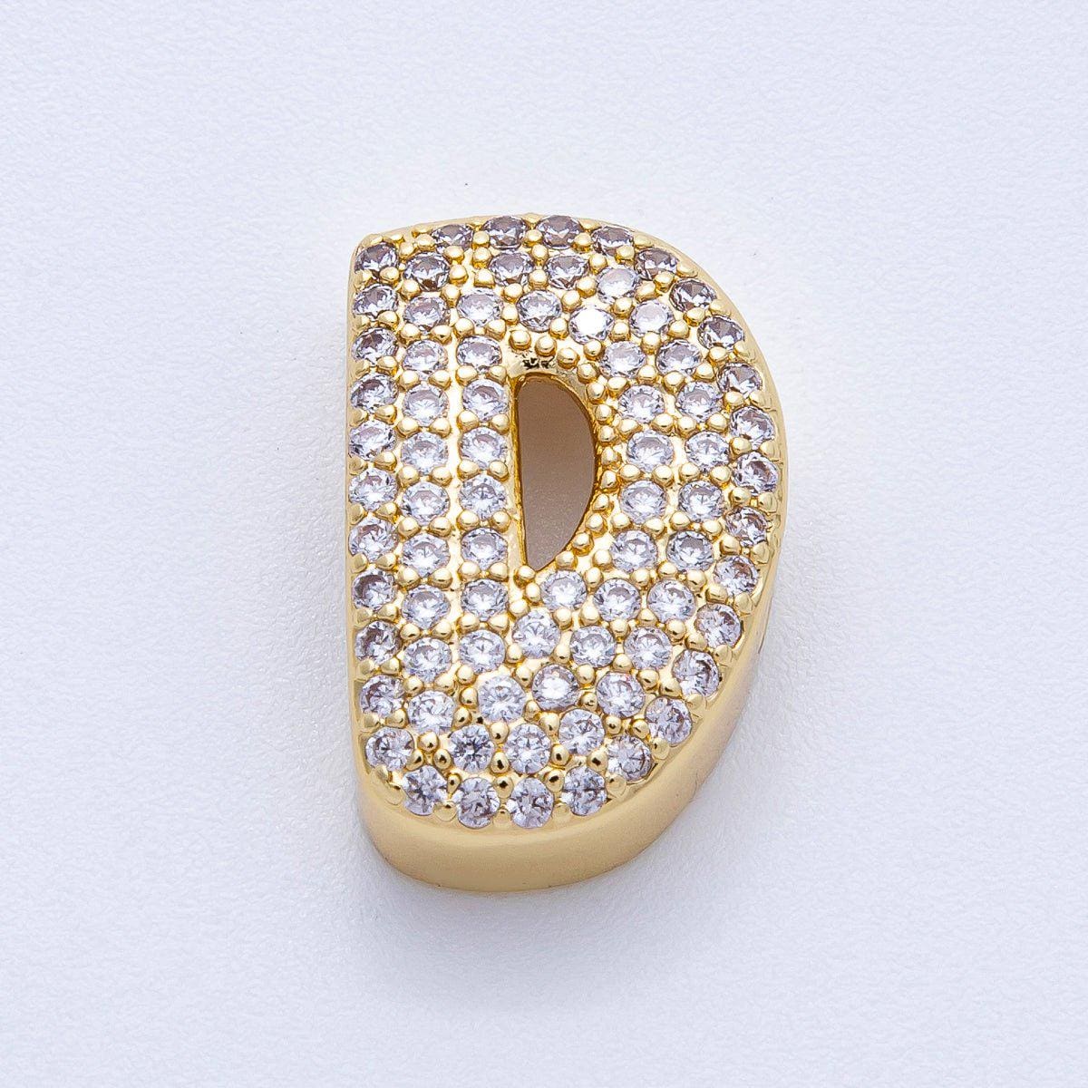 16K Gold Filled 21mm Chubby Micro Paved CZ Initial Letter A-Z Alphabet Personalized Bead for Cord Jewelry DIY Personalized | Beads-00167