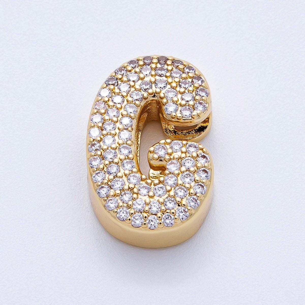 16K Gold Filled 21mm Chubby Micro Paved CZ Initial Letter A-Z Alphabet Personalized Bead for Cord Jewelry DIY Personalized | Beads-00167