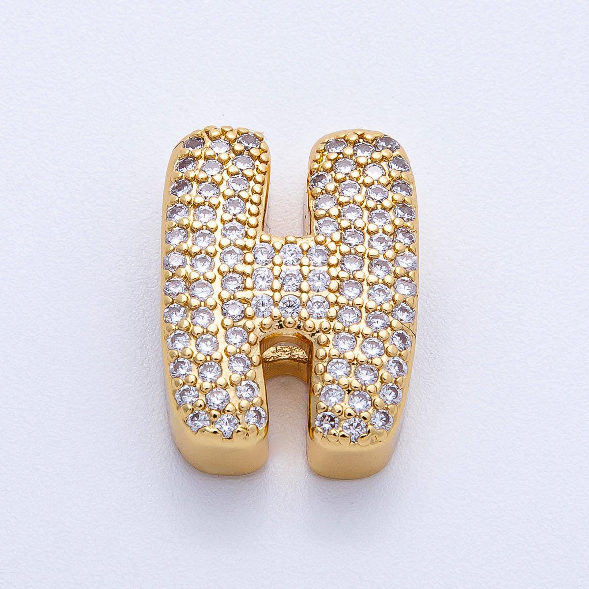 16K Gold Filled 21mm Chubby Micro Paved CZ Initial Letter A-Z Alphabet Personalized Bead for Cord Jewelry DIY Personalized | Beads-00167