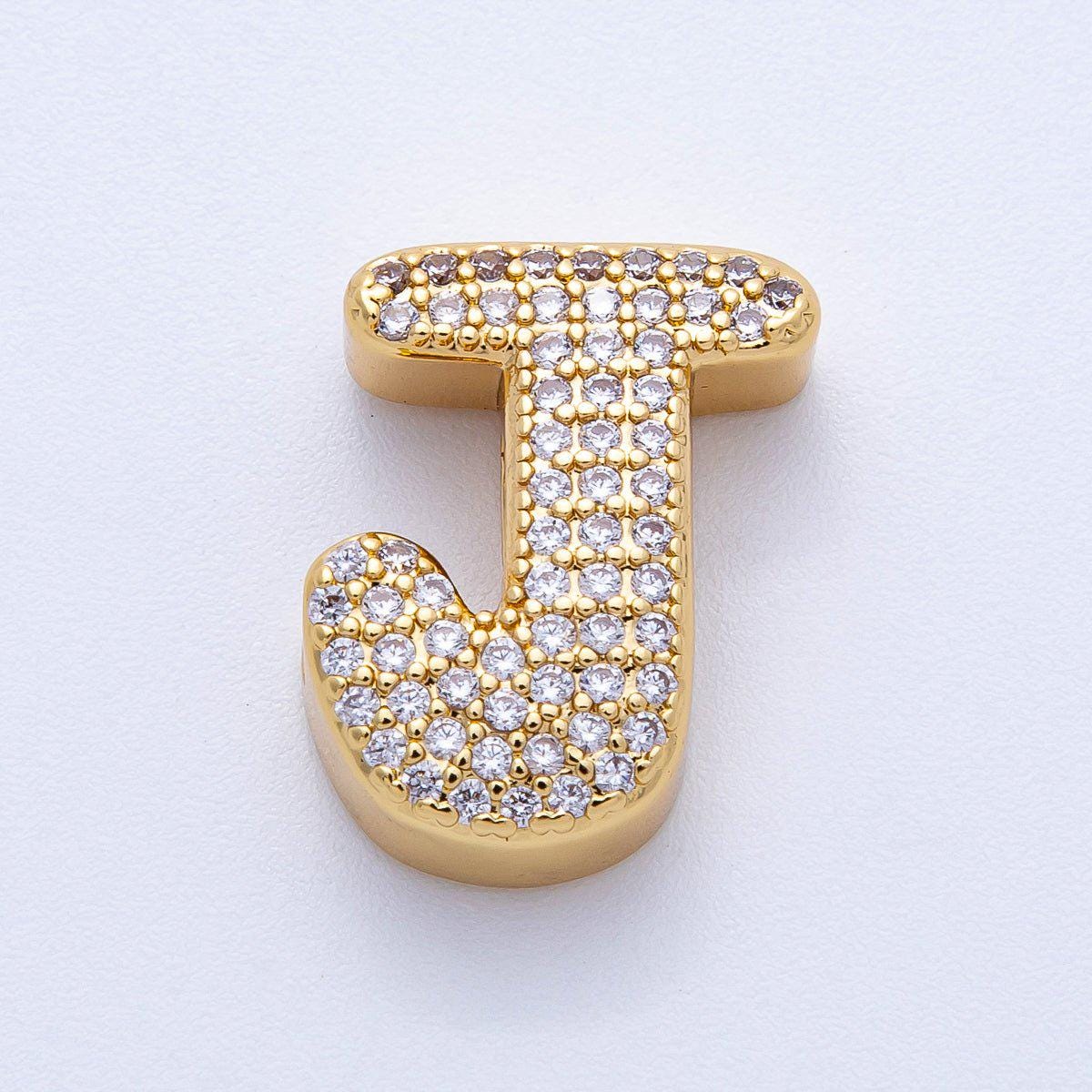 16K Gold Filled 21mm Chubby Micro Paved CZ Initial Letter A-Z Alphabet Personalized Bead for Cord Jewelry DIY Personalized | Beads-00167