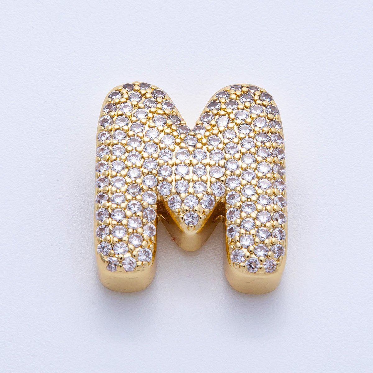 16K Gold Filled 21mm Chubby Micro Paved CZ Initial Letter A-Z Alphabet Personalized Bead for Cord Jewelry DIY Personalized | Beads-00167
