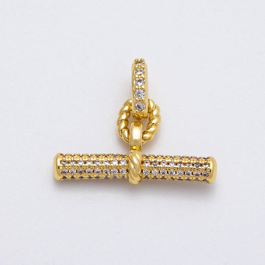 16K Gold Filled Micro Paved CZ Toggle Bar Finding Charm Textured Cable Link T-Bar Enhancer for Necklace Jewelry Gift | Findings-00133
