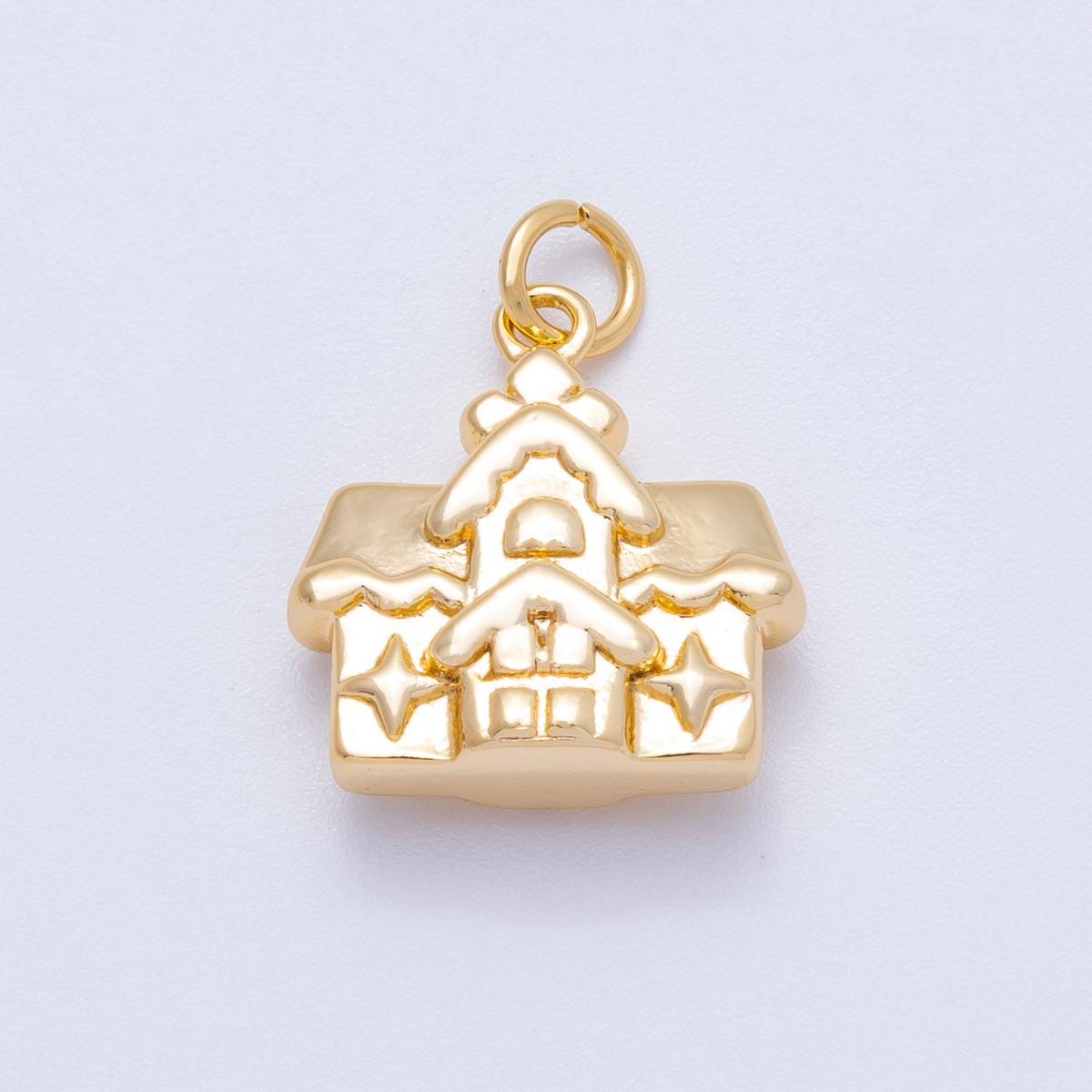 18k Gold Filled House Charm 16.3mm Mini 3D Home & Schoolhouse Design DIY Jewelry Supply for custom Necklace and Bracelet | CHARMS-00425