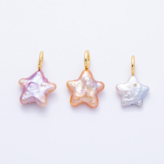 18k Gold Filled 18.3mm Mini Star Baroque Pearl Charms Natural Freshwater Pearl Pendants Celestial Jewelry Making Supply | CHARMS-00432