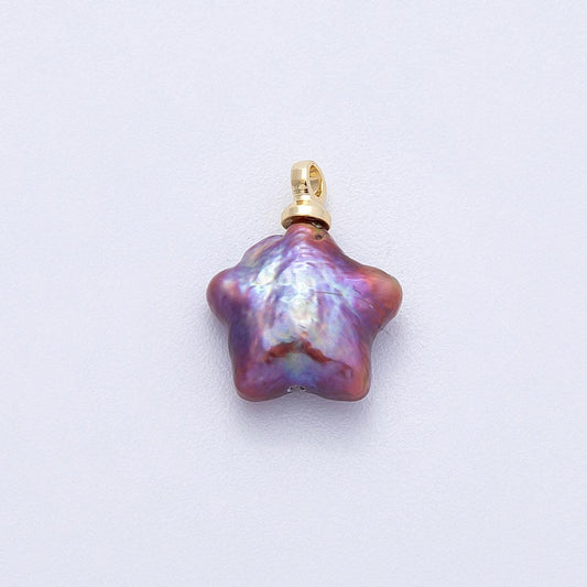 18k Gold Filled 14.3mm Mini Star Pearl Charms Natural Mauve Purple Freshwater Pearl Pendants Celestial Jewelry Making Supply | CHARMS-00477