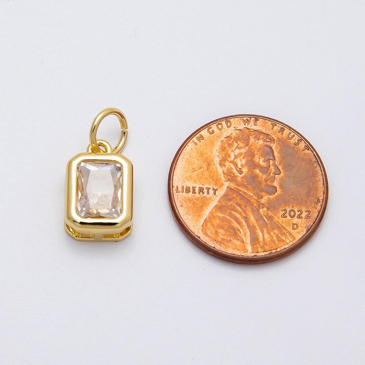 18k gold filled clear cz baguette bezel add-on charm | Charms-00469