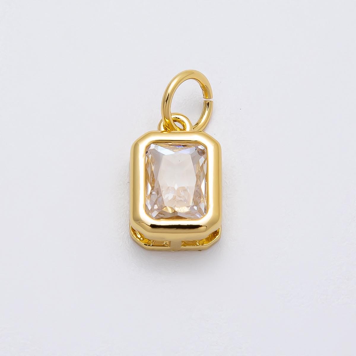 18k gold filled clear cz baguette bezel add-on charm | Charms-00469