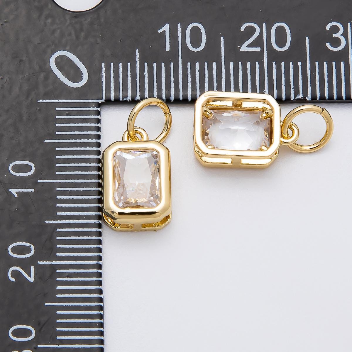 18k gold filled clear cz baguette bezel add-on charm | Charms-00469