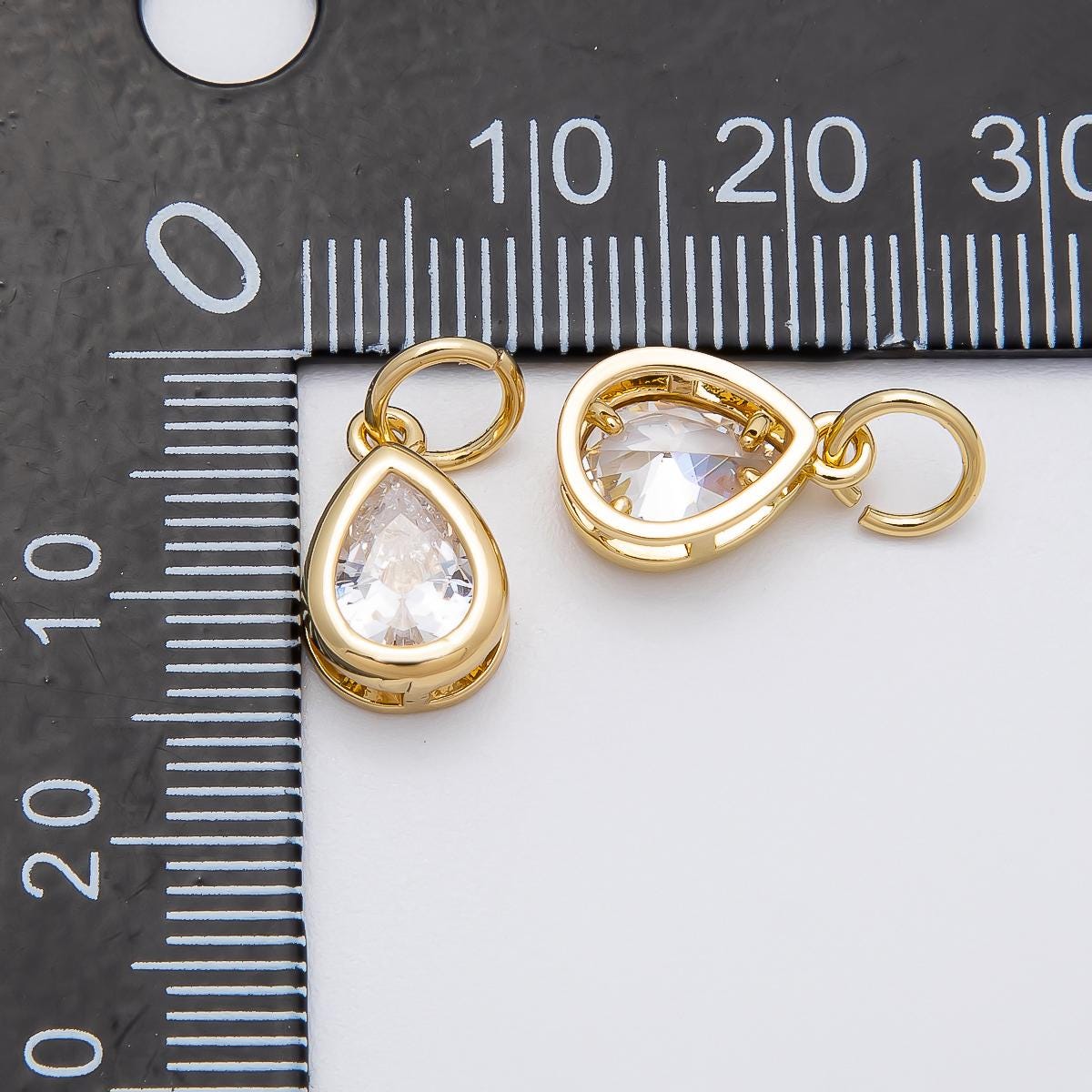 18k gold filled clear cz Tear Drop Cubic Zirconia Stone Charm bezel add-on charm | Charms-00471