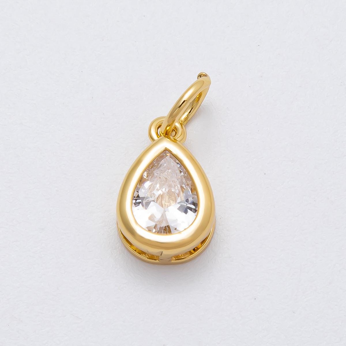 18k gold filled clear cz Tear Drop Cubic Zirconia Stone Charm bezel add-on charm | Charms-00471