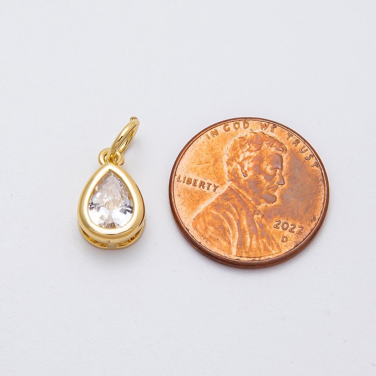 18k gold filled clear cz Tear Drop Cubic Zirconia Stone Charm bezel add-on charm | Charms-00471