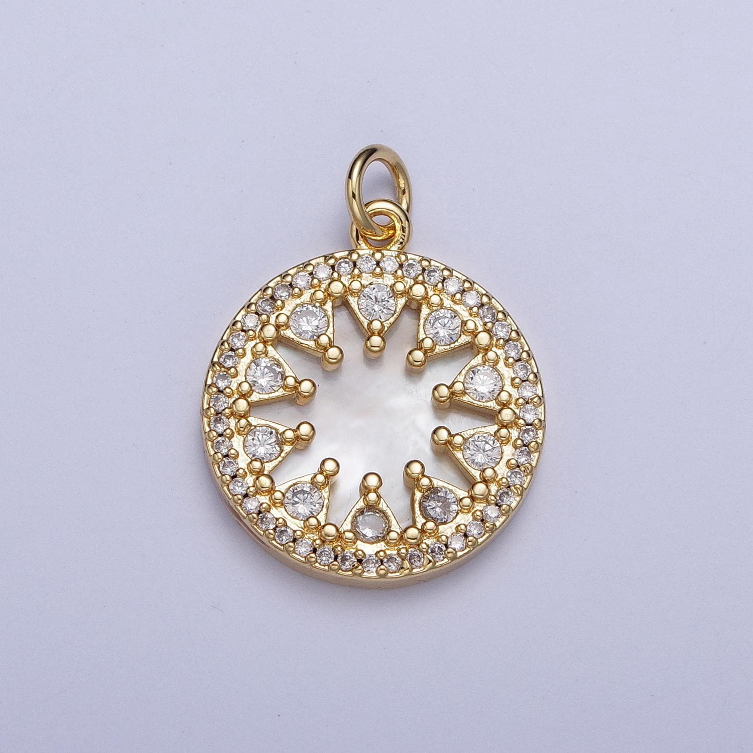 24K Gold Filled Micro Paved CZ Shell Round Medallion Charm For Jewelry Making | X-706