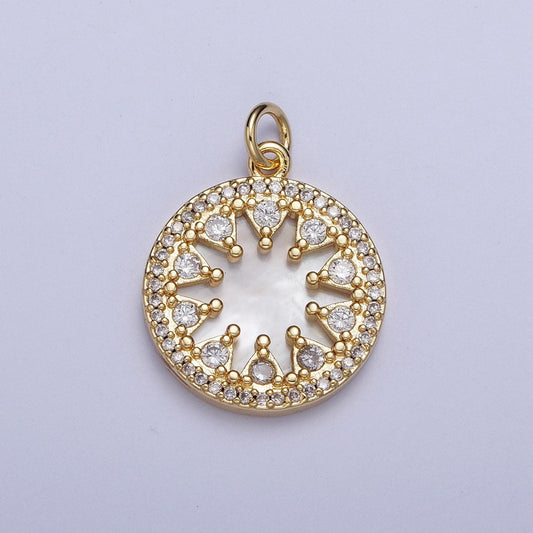 24K Gold Filled Micro Paved CZ Shell Round Medallion Charm For Jewelry Making | X-706