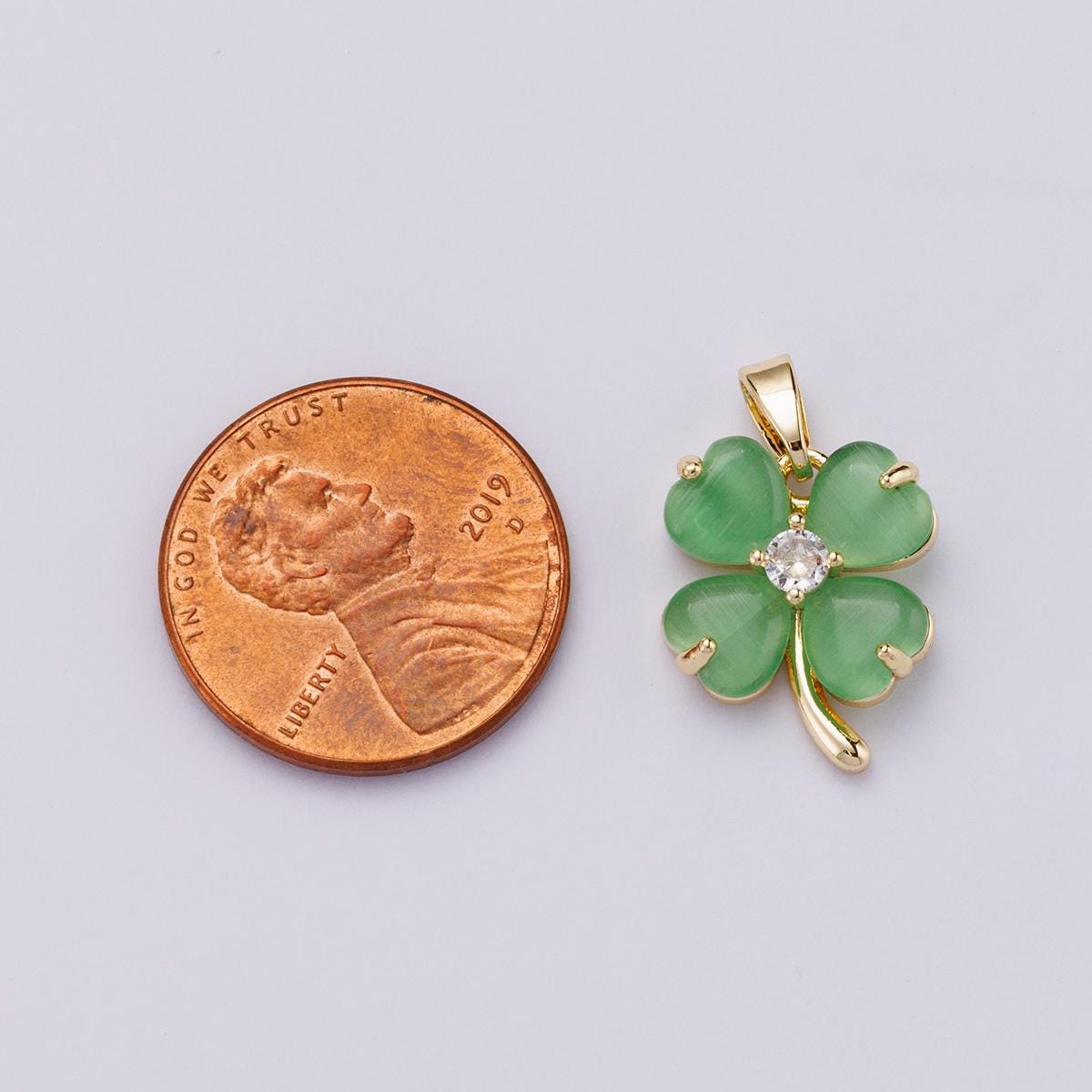 18k Gold Filled 16mm Four Leaf Clover Pendant Green Jade Heart Lucky Charm Shamrock DIY Jewelry Supply for custom Necklace | CHARMS-00447
