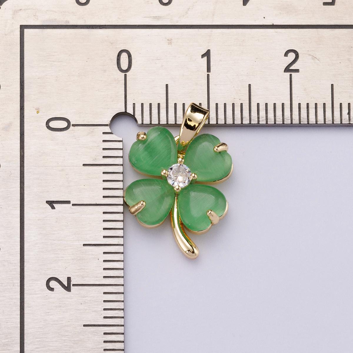 18k Gold Filled 16mm Four Leaf Clover Pendant Green Jade Heart Lucky Charm Shamrock DIY Jewelry Supply for custom Necklace | CHARMS-00447