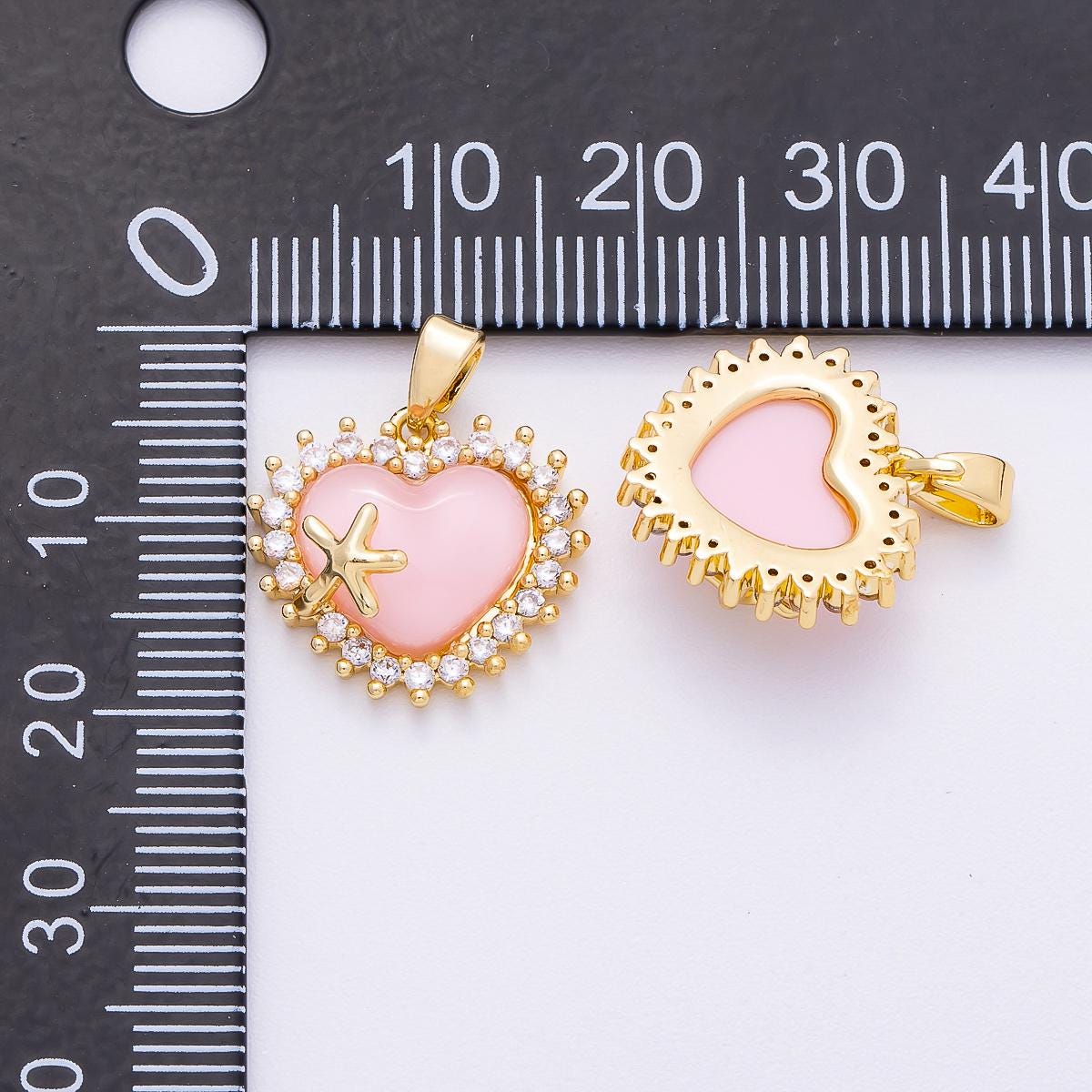 16k Gold Filled 15.3mm Heart Starfish Pendant Coastal Enamel Charm Sea Inspired Pastel Jewelry DIY Supply for custom necklace | CHARMS-00485