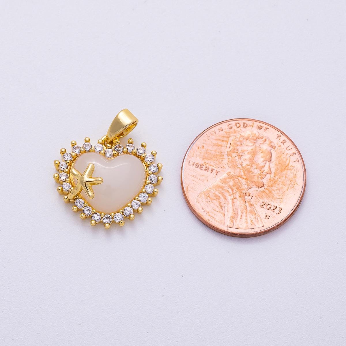 16k Gold Filled 15.3mm Heart Starfish Pendant Coastal Enamel Charm Sea Inspired Pastel Jewelry DIY Supply for custom necklace | CHARMS-00485