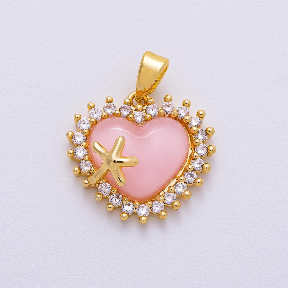16k Gold Filled 15.3mm Heart Starfish Pendant Coastal Enamel Charm Sea Inspired Pastel Jewelry DIY Supply for custom necklace | CHARMS-00485