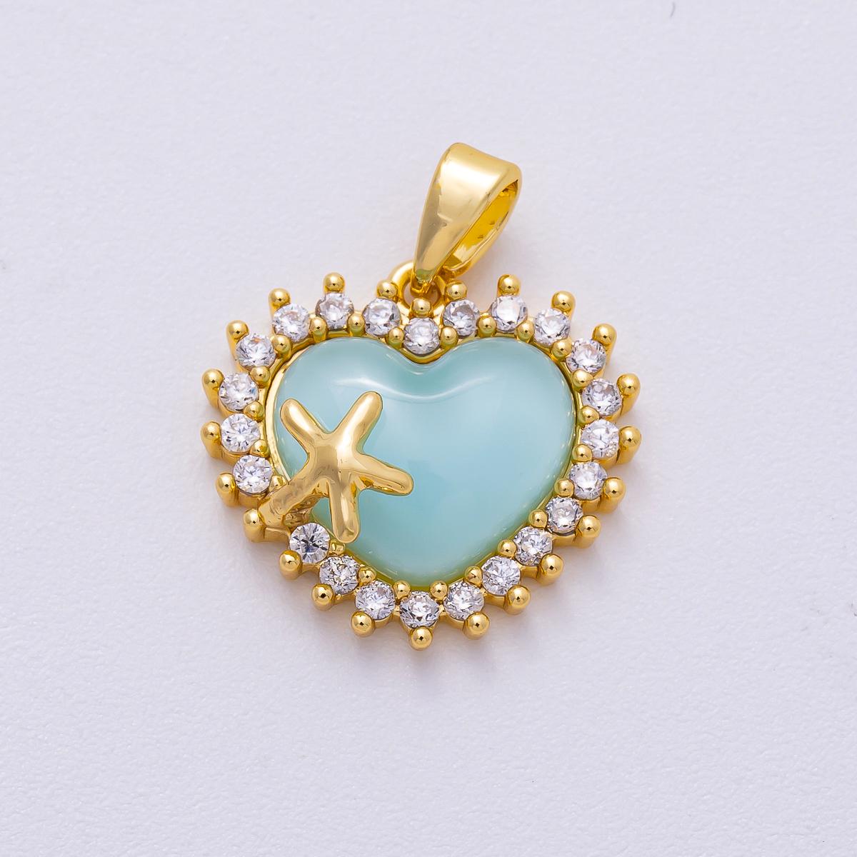16k Gold Filled 15.3mm Heart Starfish Pendant Coastal Enamel Charm Sea Inspired Pastel Jewelry DIY Supply for custom necklace | CHARMS-00485
