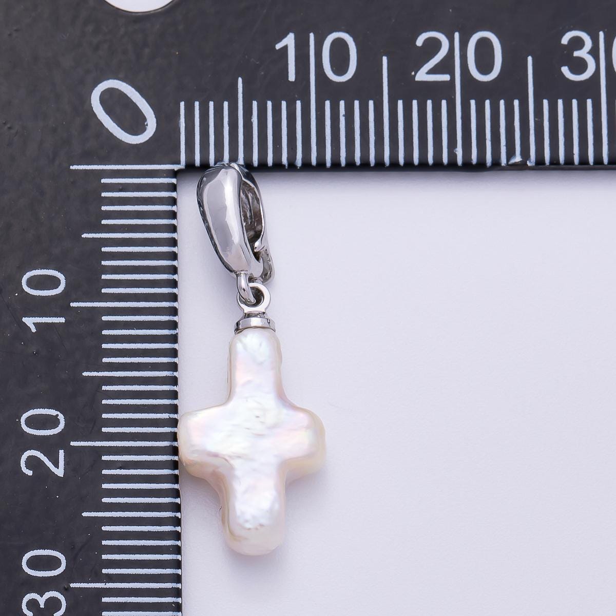 Silver 18.5mm Freshwater Pearl Cross Charm Baroque Pearl Pendant for Jewelry Making Faith Inspired DIY Supply custom necklace | CHARMS-00475