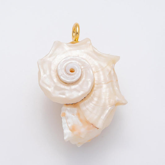 18k Gold Filled 56.5mm Natural Conch Shell Charm Spiral Sea Pendant White Pearlescent Seashell Necklace Beach Wedding Jewelry | CHARMS-00435