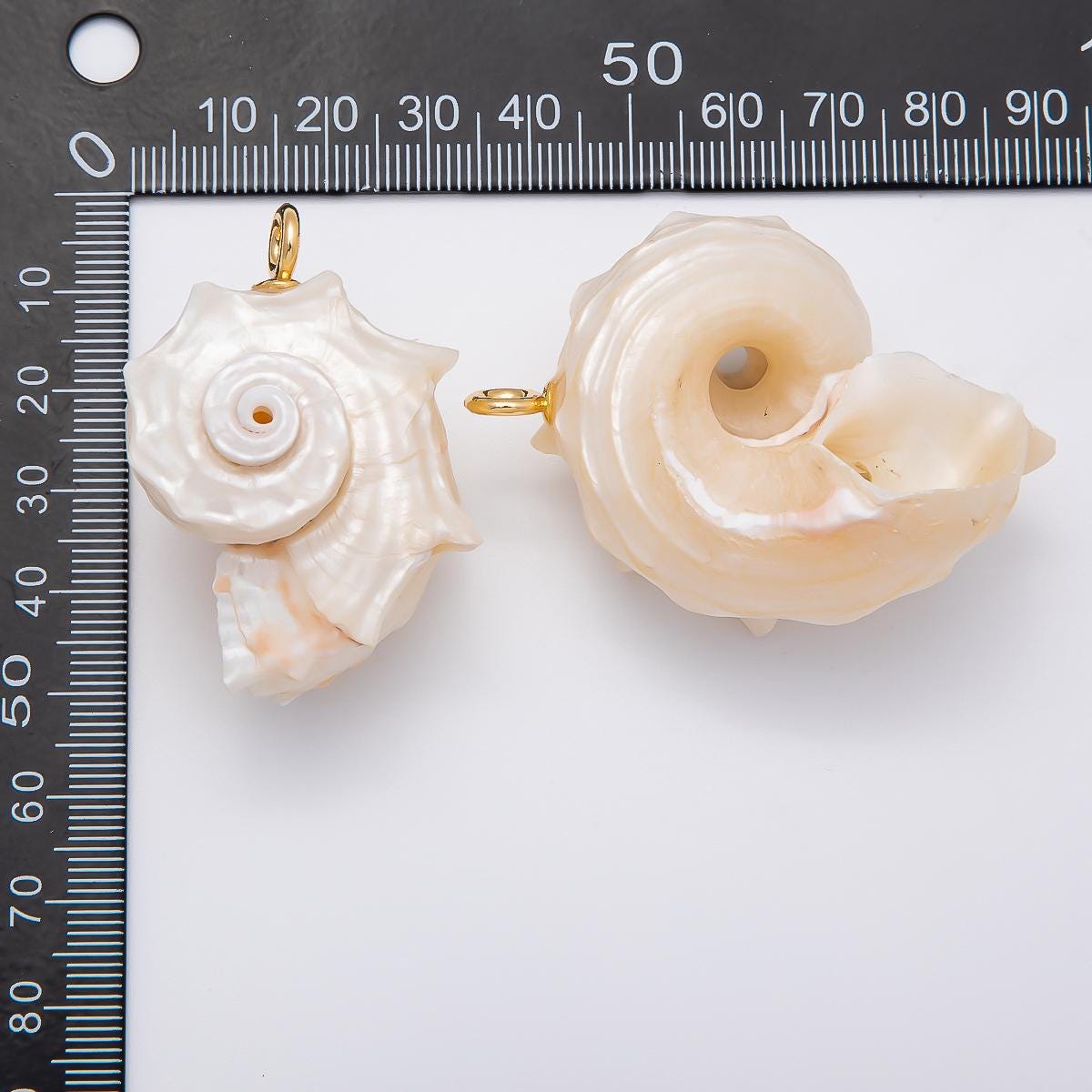 18k Gold Filled 56.5mm Natural Conch Shell Charm Spiral Sea Pendant White Pearlescent Seashell Necklace Beach Wedding Jewelry | CHARMS-00435